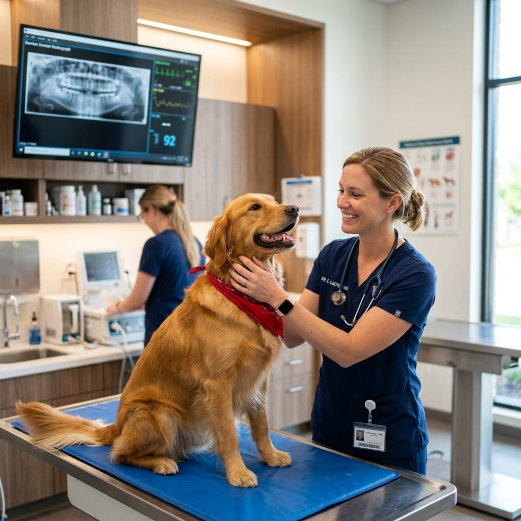 Médico veterinario atendiendo una mascota